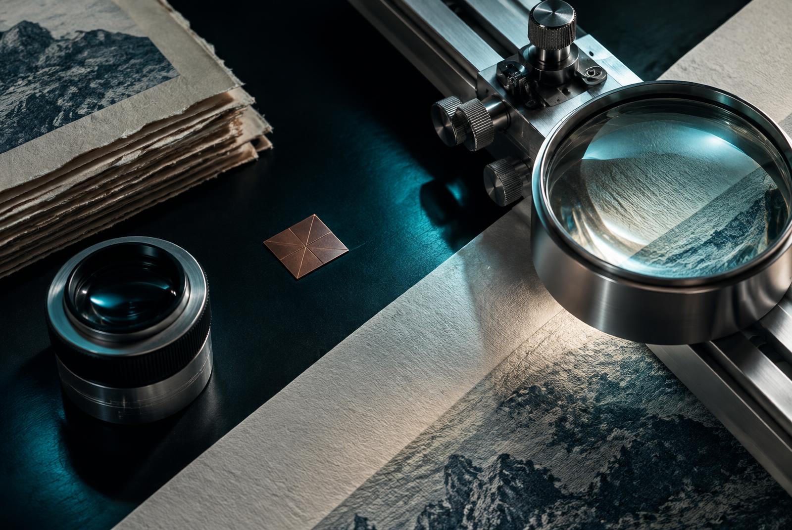 Precision lenses inspecting layered archival evidence